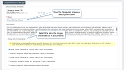 The Create Resource Image page in the TrueContext Web Portal. A user is adding an Air Conditioning Diagram as a Resource Image. The user has written a brief description and selected the image size in documents.